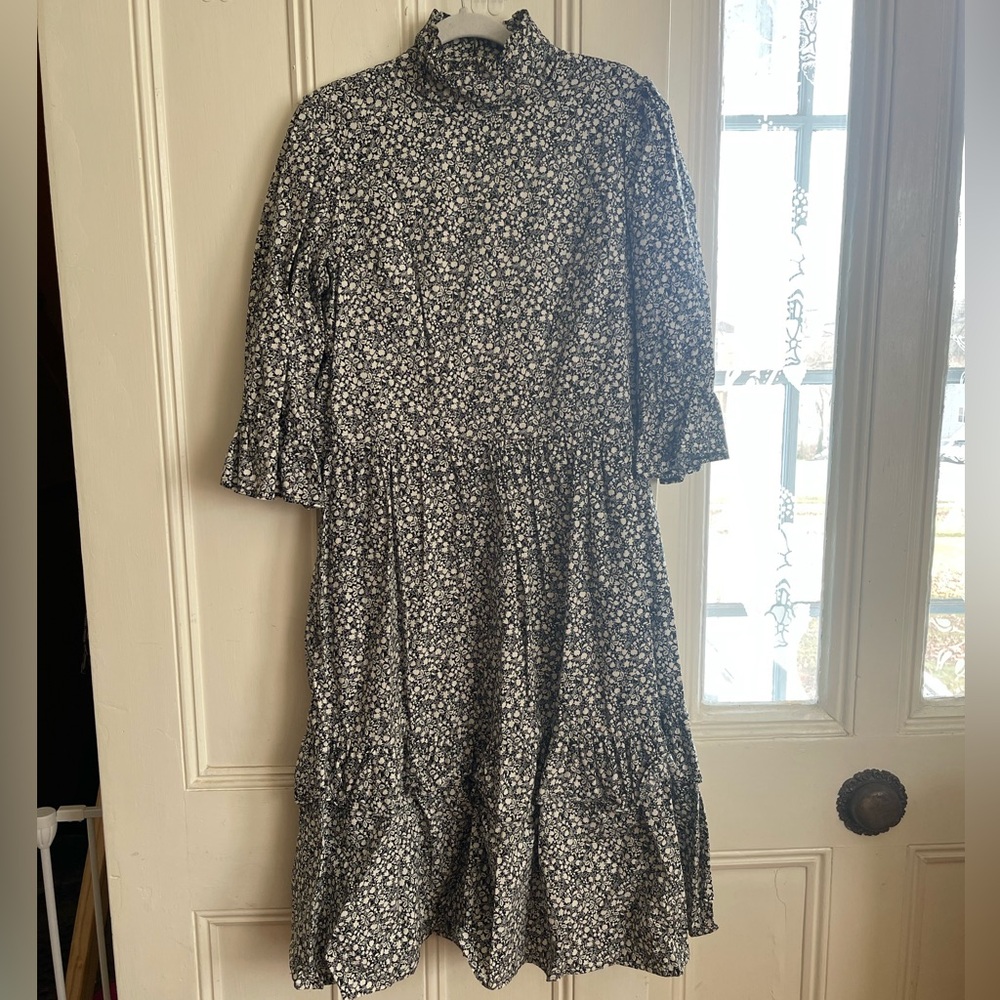 Meadows Black Cream Clematis Midi Dress US Size 10